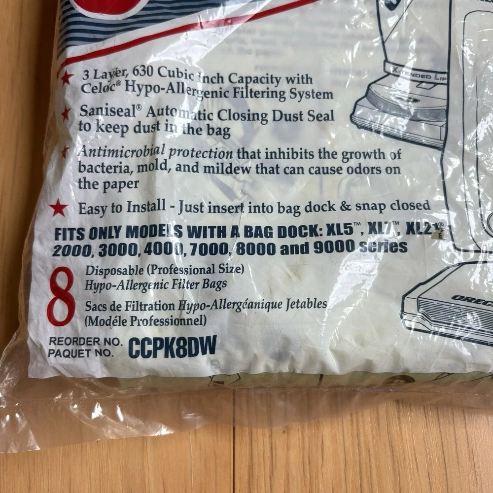 Oreck Hypo-Allergenic Celoc Filter Bags Type CC Part CCPK8DW - 6 Bags